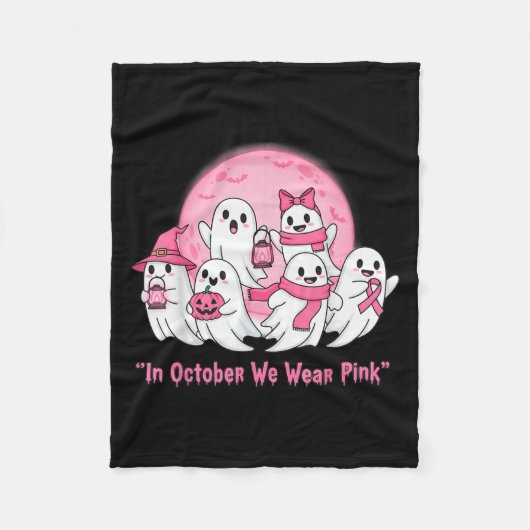 October We Wear Nk Ghosts Halloween Breast Cancer Fleecedecke (Vorderseite)
