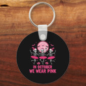 October We Wear Pink Skeleton Halloween Breast Can Schlüsselanhänger (Vorderseite)