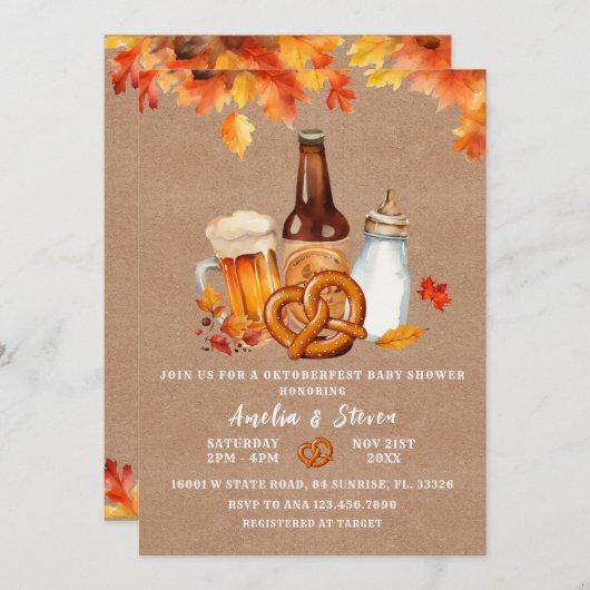 Octoberfest Beer & Bottles Kinderdusche Einladung (Vorne/Hinten)