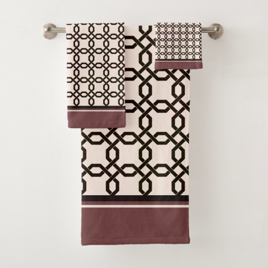 Octogone Muster Dunkelbraun und Creme Badhandtuch Set (Insitu)