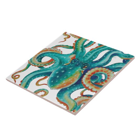 Octopis aquamariner TentakelnWatercolor Fliese (Seite)