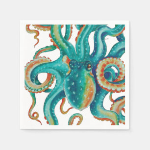 Octopis aquamariner TentakelnWatercolor Serviette
