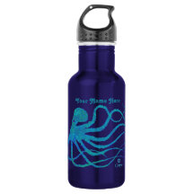 Octopus 2 Blue Green on Blue - 18 oz. Trinkflasche