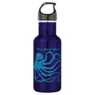 Octopus 2 Blue Green on Blue - 18 oz. Trinkflasche