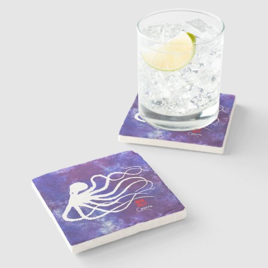 Octopus 2 Weißer Untersetzer aus Marmor (Seitenansicht)