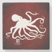 Octopus 6 White on Red - Marmor Untersetzer (Vorderseite)