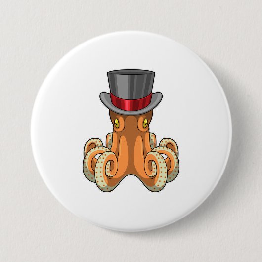 Octopus als Gentleman mit Top-Hut Button (Vorderseite)