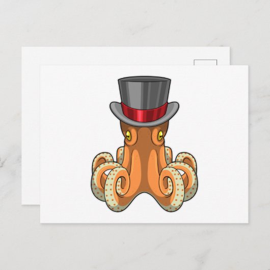 Octopus als Gentleman mit Top-Hut Postkarte (Vorne/Hinten)