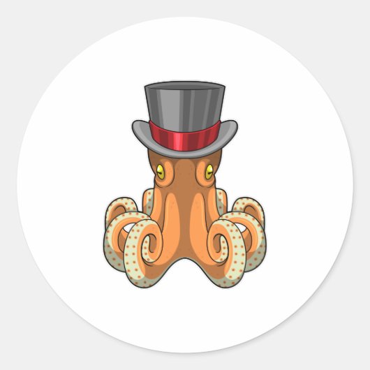 Octopus als Gentleman mit Top-Hut Runder Aufkleber (Vorderseite)