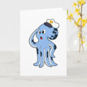 Octopus als Kapitän mit Cap Karte (Gelbe Blume)