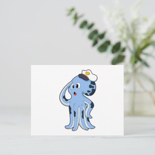Octopus als Kapitän mit Cap Postkarte (Stehend Vorderseite)
