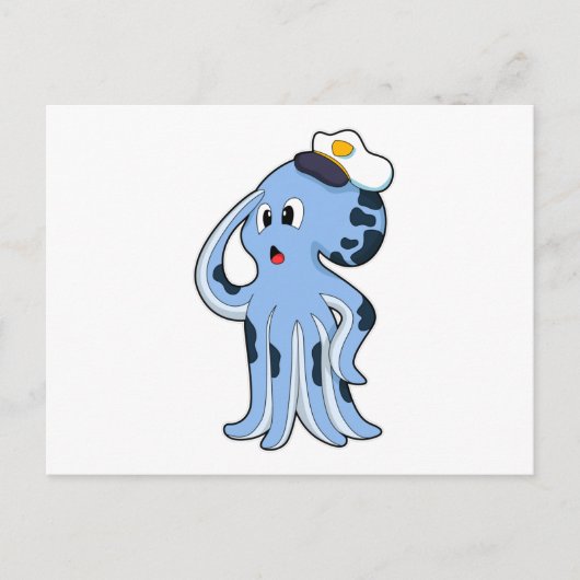 Octopus als Kapitän mit Cap Postkarte (Vorderseite)