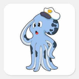 Octopus als Kapitän mit Cap Quadratischer Aufkleber