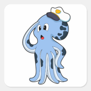 Octopus als Kapitän mit Cap Quadratischer Aufkleber