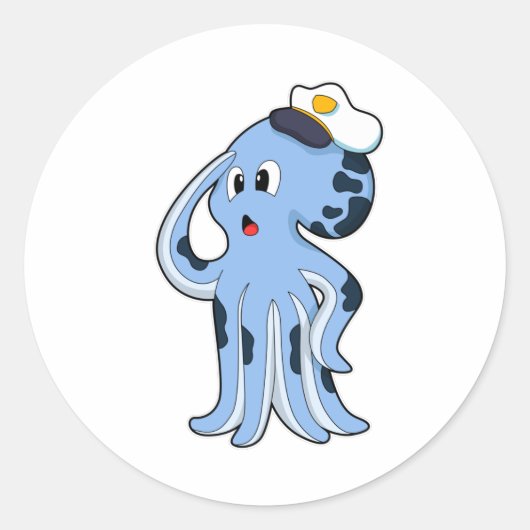 Octopus als Kapitän mit Cap Runder Aufkleber (Vorderseite)