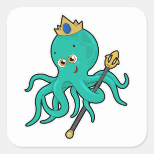 Octopus als König mit Dreifach Quadratischer Aufkleber