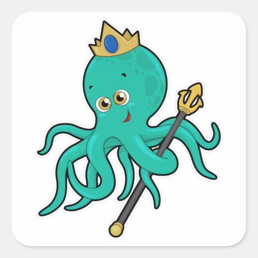 Octopus als König mit Dreifach Quadratischer Aufkleber (Vorderseite)