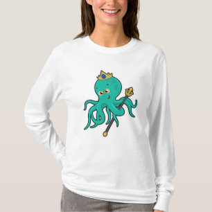 Octopus als König mit Dreifach T-Shirt