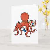 Octopus als Maler mit Pinsel und Pinsel Karte (Gelbe Blume)