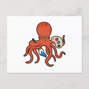 Octopus als Maler mit Pinsel und Pinsel Postkarte