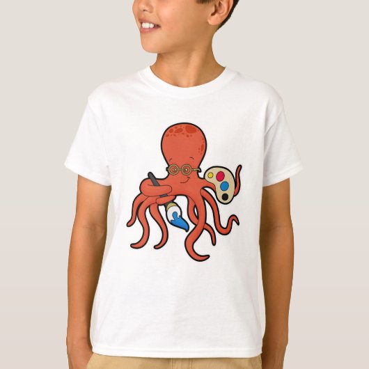 Octopus als Maler mit Pinsel und Pinsel T-Shirt (Vorderseite)