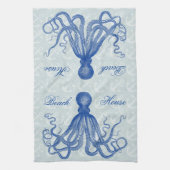 Octopus Anchors Vintag Blue Personalisiert Beach Geschirrtuch (Vertikal)