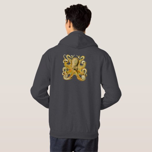 Octopus antike Illustration Seeungeheuer Hoodie (Schwarz voll)