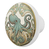 Octopus Aqua Green Cream & Gold Art Deco Nouveau Keramikknauf (Rechts)