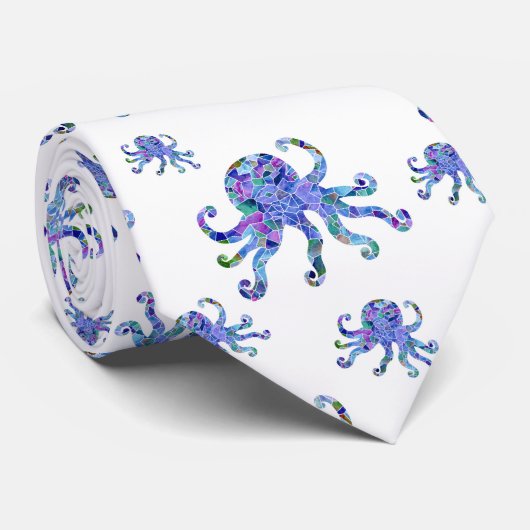 Octopus Aqua Mosaic Sea Life Seamless Muster Krawatte (Gerollt)