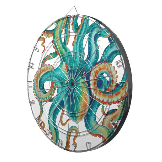 Octopus Aquamarin Wasserfarbe Tentakeln Wasserfarb Dartscheibe (Vorderseite rechts)