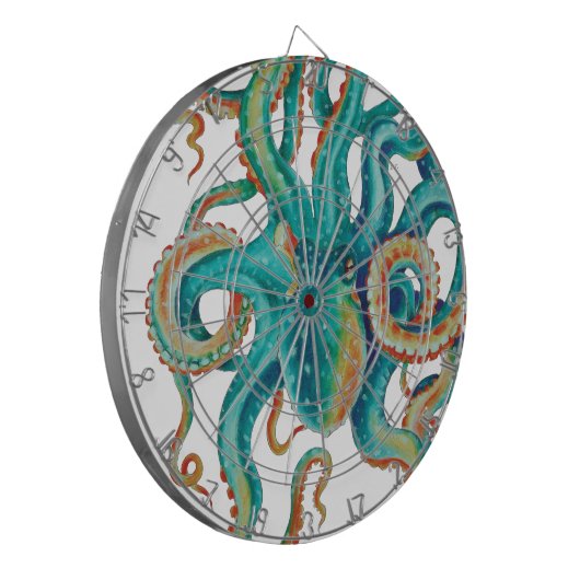 Octopus Aquamarin Wasserfarbe Tentakeln Wasserfarb Dartscheibe (Vorderseite Links)