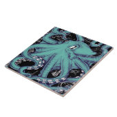 Octopus Aquamarine Vintage Karte Fliese (Seite)