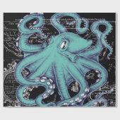 Octopus Aquamarine Vintage Karte Geschenkpapier (Flach)