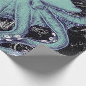 Octopus Aquamarine Vintage Karte Geschenkpapier (Ecke)