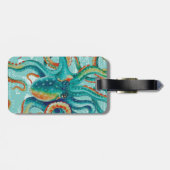 Octopus Aquamarine Vintage Karte Wasserfarbe Gepäckanhänger (Rückseite horizontal)