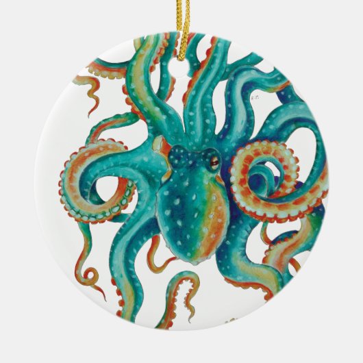 Octopus Aquamarine Wasserfarbe Tentakeln Wasserfar Keramik Ornament (Vorne)