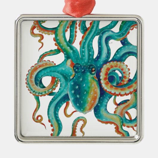 Octopus Aquamarine Wasserfarbe Tentakeln Wasserfar Ornament Aus Metall (Vorne)