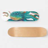 Octopus Aquamarine Wasserfarbe Tentakeln Wasserfar Skateboard (Horizontal)