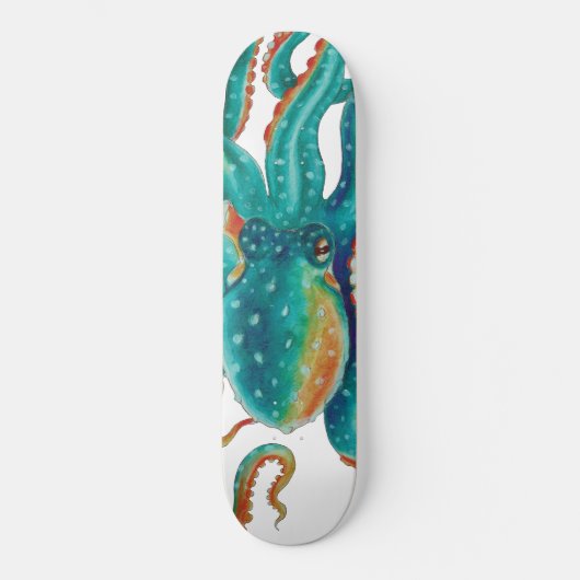 Octopus Aquamarine Wasserfarbe Tentakeln Wasserfar Skateboard (Vorderseite)