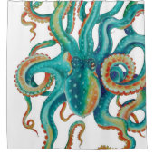 Octopus Aquamarine Wasserfarben Art Duschvorhang (Vorderseite)