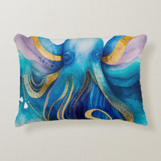 Octopus Aquarell aquamarines Goldkissencover Dekokissen