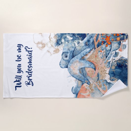 Octopus Aquarell Ozean Splint meine Brautjungfrau Strandtuch (Vorderseite)