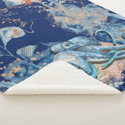 Octopus Aquarell Seefahrt Orangengold Sherpadecke (3/4)