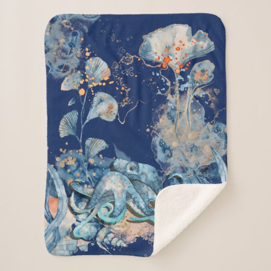 Octopus Aquarell Seefahrt Orangengold Sherpadecke (Vorderseite)