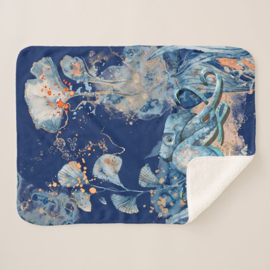 Octopus Aquarell Seefahrt Orangengold Sherpadecke (Vorderseite (Horizontal))