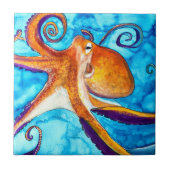 Octopus Aquarell unter Meereskunst Fliese (Vorderseite)