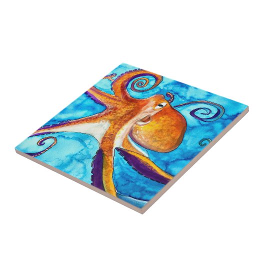 Octopus Aquarell unter Meereskunst Fliese (Seite)