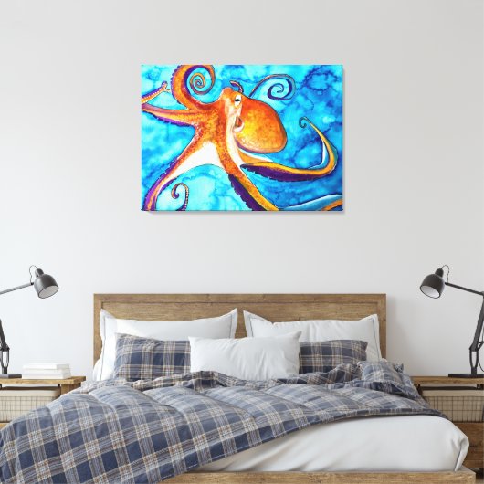 Octopus Aquarell unter Meereskunst Leinwanddruck (Insitu (Schlafzimmer))