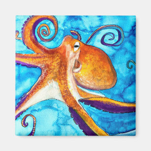 Octopus Aquarell unter Meereskunst Magnet