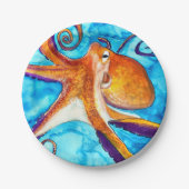 Octopus Aquarell unter Meereskunst Pappteller (Vorderseite)